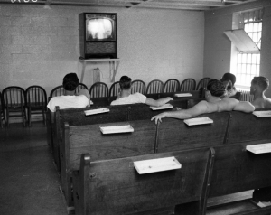 Men watching television at US Penitentiary Terre Haute Indiana 8/7/1959