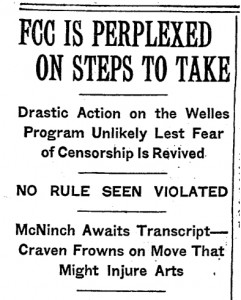 Headline from The New York Times, November 1, 1938.