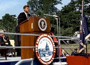 JFK gives the commencement speech at American University