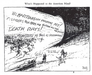 Cartoon reprinted in Howard Koch's The Panic Broadcast: Portrait of an Event (1970).