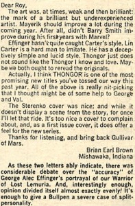 A Thongor fan weighs in on Creatures on the Loose's letters page.